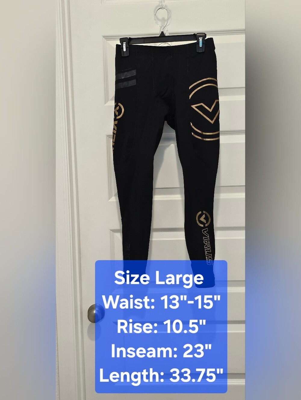 VIRUS AU9 Compression Tech Pants Black Gold Bioceramic Mens Large GUC